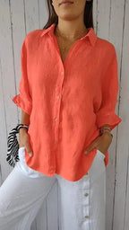 Chemise femme boutonnée à col classique, neuf coloris, orange