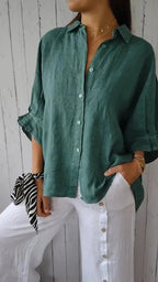 Chemise femme boutonnée à col classique, neuf coloris, vert foncé