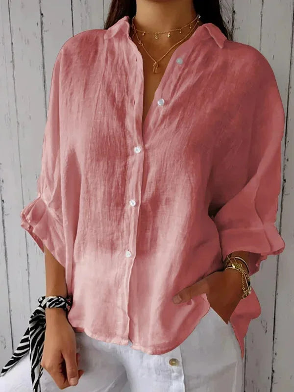 Chemise femme boutonnée à col classique, neuf coloris, rose clair