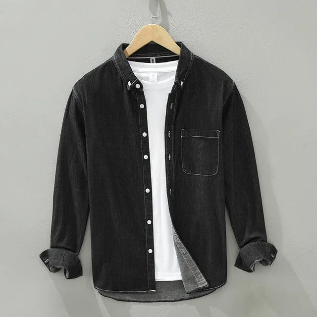 Chemise en jean homme, coupe classique, du XS au 2XL, noir