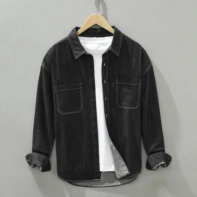 Chemise en jean homme, coupe classique, du XS au 2XL, noir 2