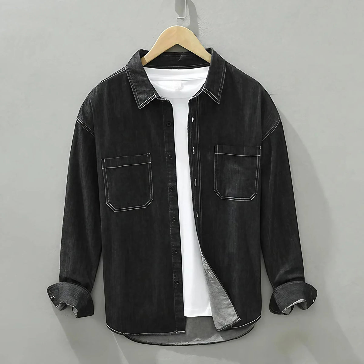 Chemise en jean homme, coupe classique, du XS au 2XL, noir 2