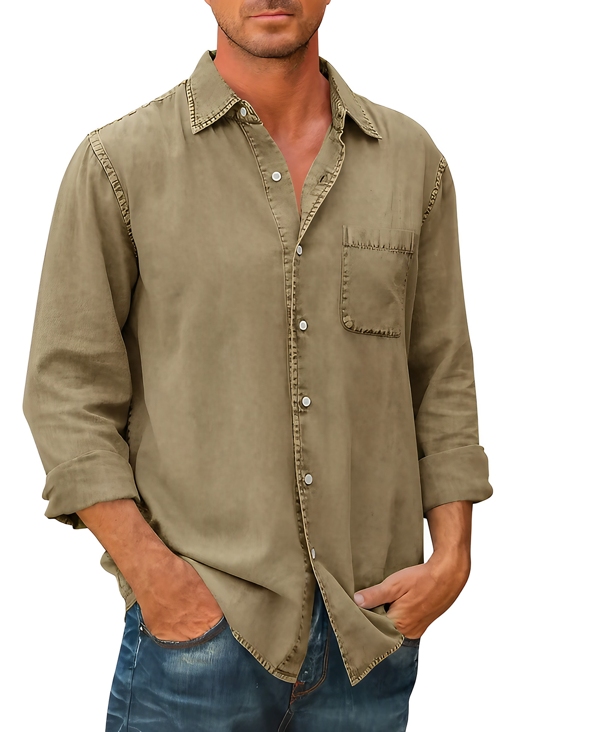 Chemise en jean homme à manches longues, col pointu, du S au 5XL