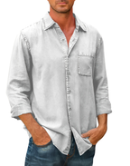 Chemise en jean homme à manches longues, col pointu, du S au 5XL, blanc