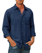 Chemise en jean homme à manches longues, col pointu, du S au 5XL, bleu marine