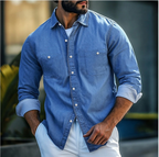 Chemise en jean homme à poches poitrine, quatre coloris, bleu denim