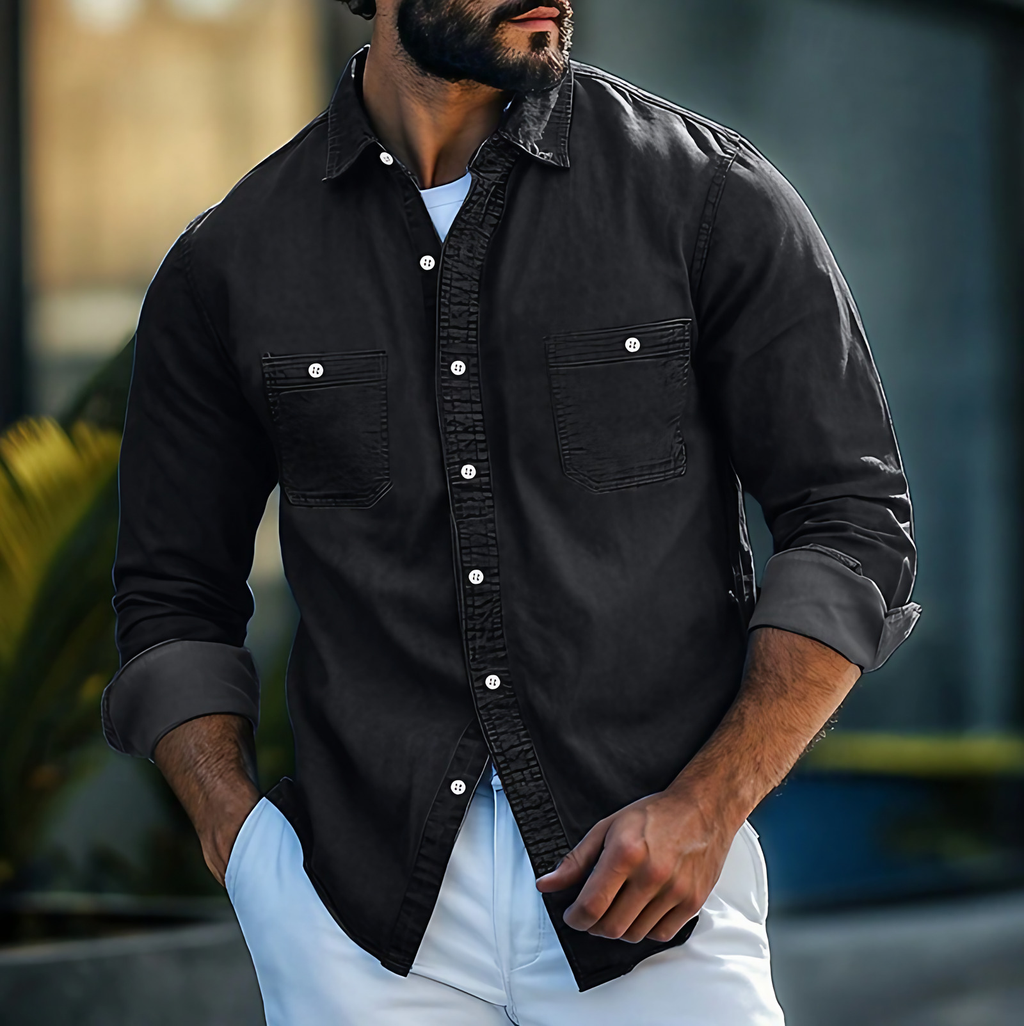 Chemise en jean homme à poches poitrine, quatre coloris, noir