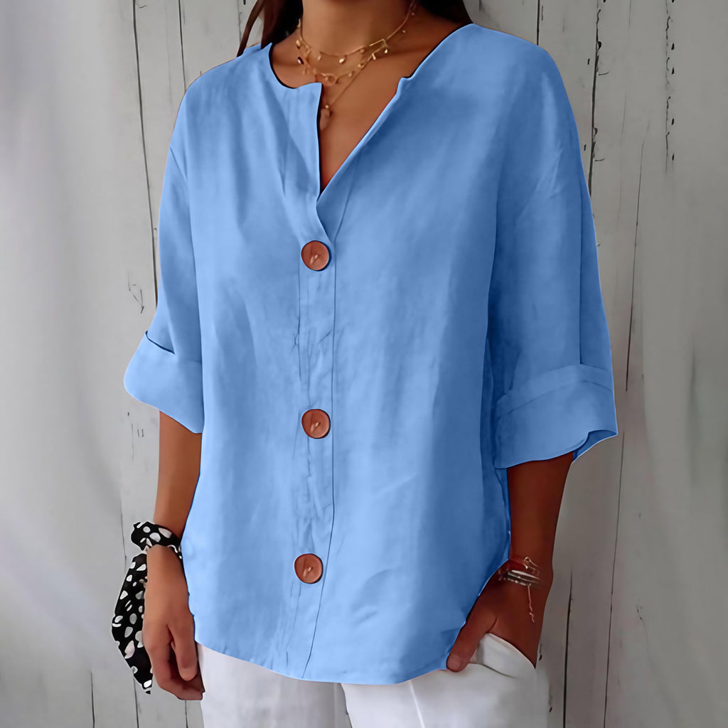 Chemise femme d'été coupe fluide, onze coloris, du S au 5XL, bleu clair