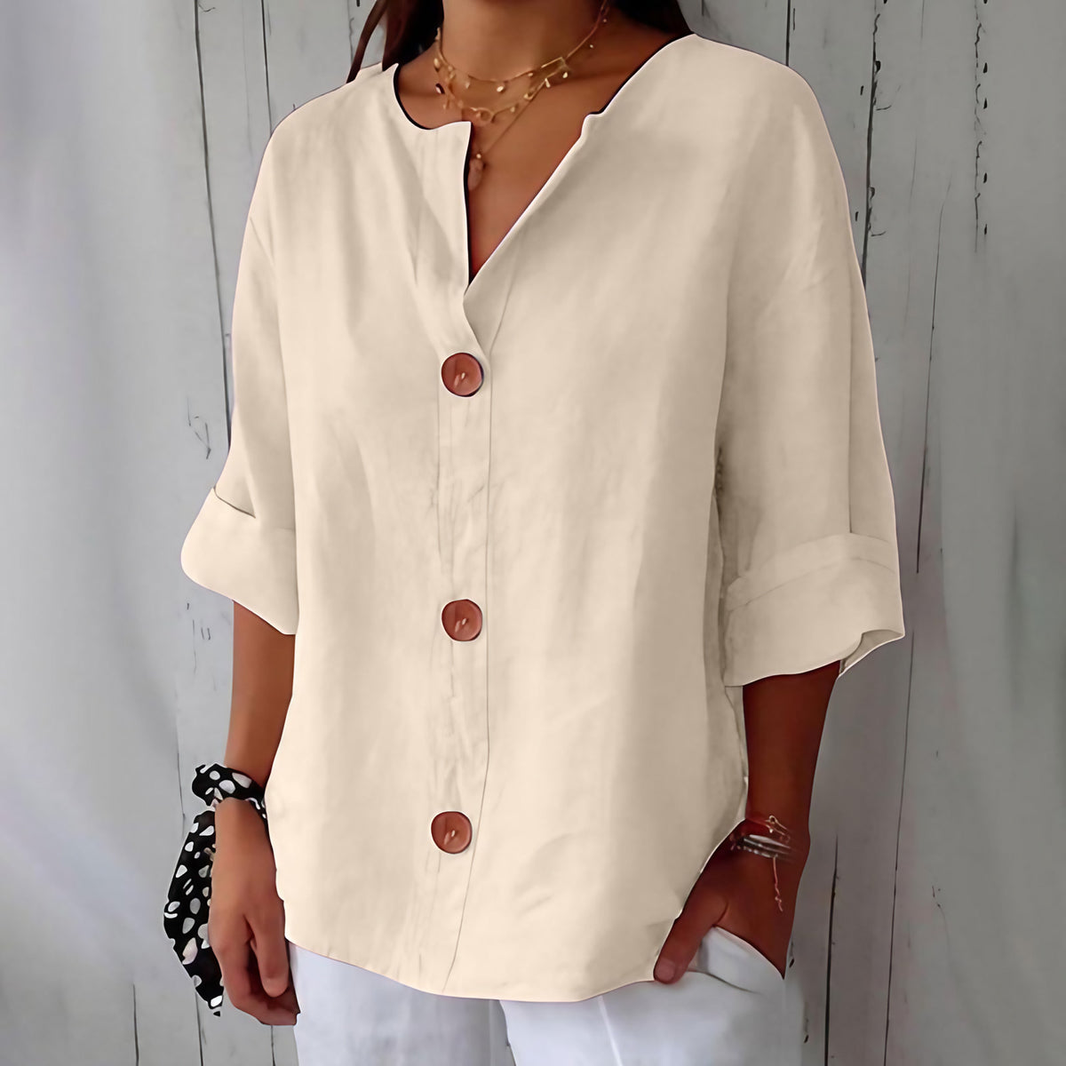 Chemise femme d'été coupe fluide, onze coloris, du S au 5XL, blanc crème