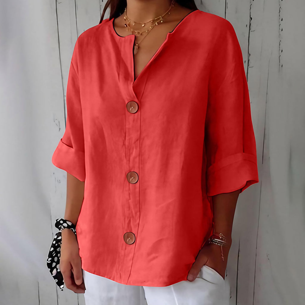 Chemise femme d'été coupe fluide, onze coloris, du S au 5XL, rouge