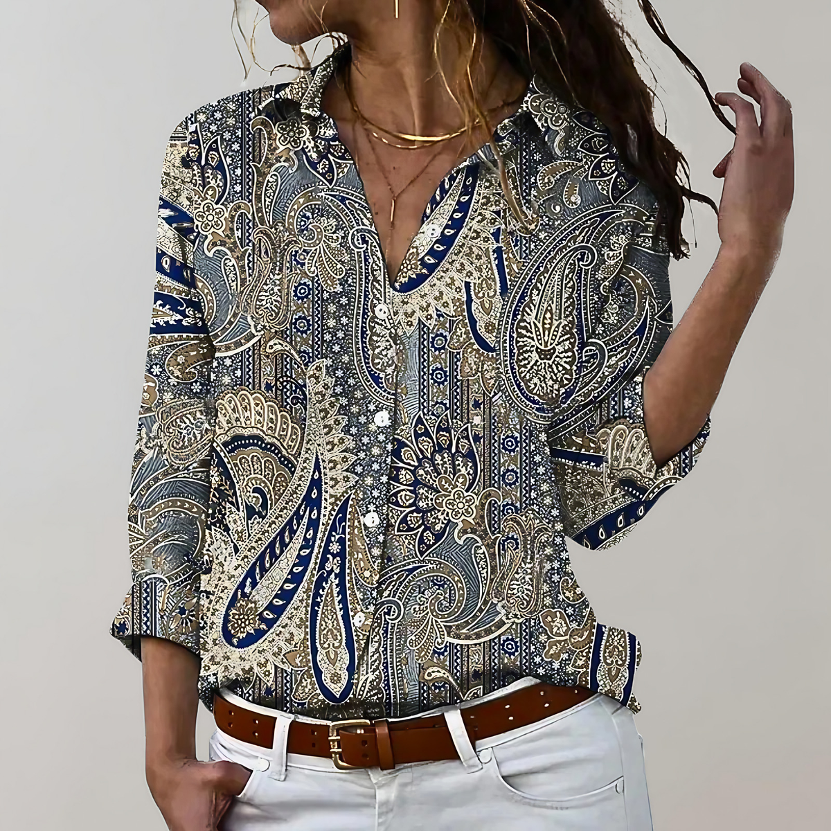 Chemise femme d'été à manches 3/4, du S au 5XL, gris