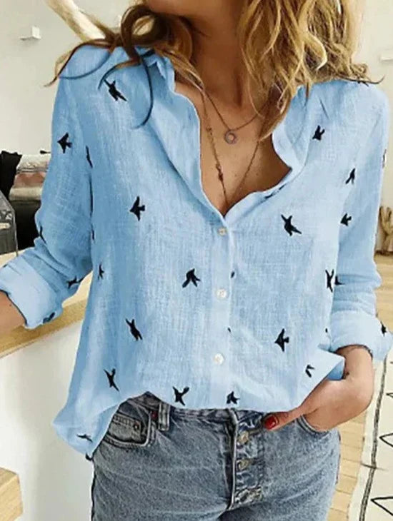 Chemise femme à manches longues, unie ou à pois, du S au 2XL, pois bleu clair