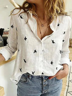 Chemise femme à manches longues, unie ou à pois, du S au 2XL, pois blancs