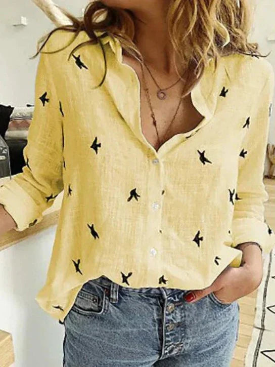 Chemise femme à manches longues, unie ou à pois, du S au 2XL, pois jaunes