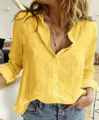 Chemise femme à manches longues, unie ou à pois, du S au 2XL, jaune