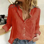 Chemise femme à manches longues, unie ou à pois, du S au 2XL, rouge