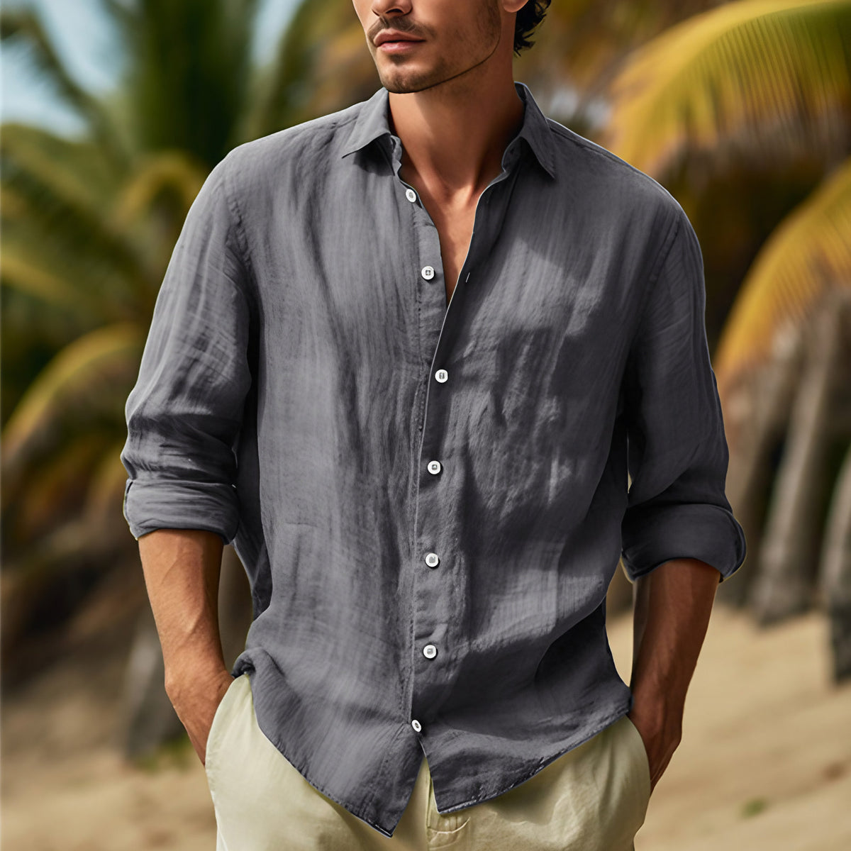 Chemise homme à manches longues, neuf coloris, du S au 3XL, gris