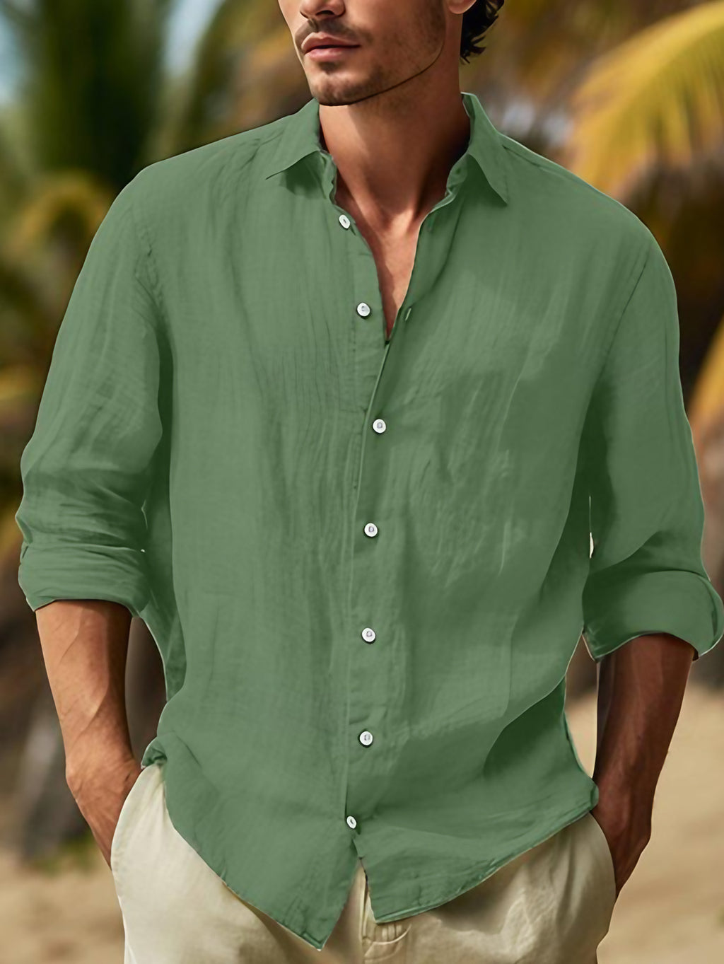 Chemise homme à manches longues, neuf coloris, du S au 3XL, vert foncé