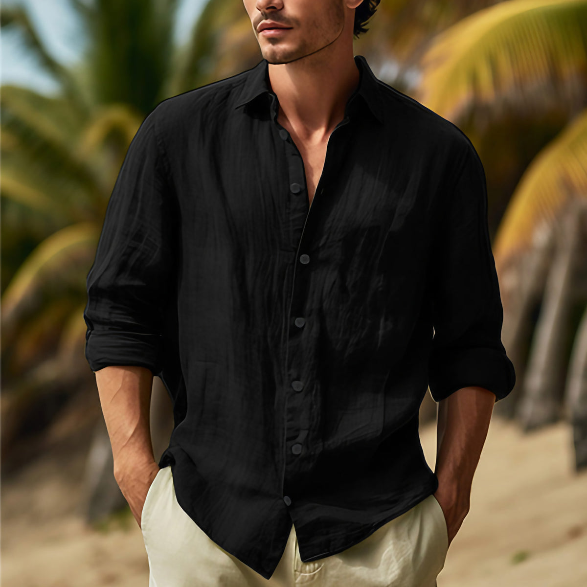 Chemise homme à manches longues, neuf coloris, du S au 3XL, noir