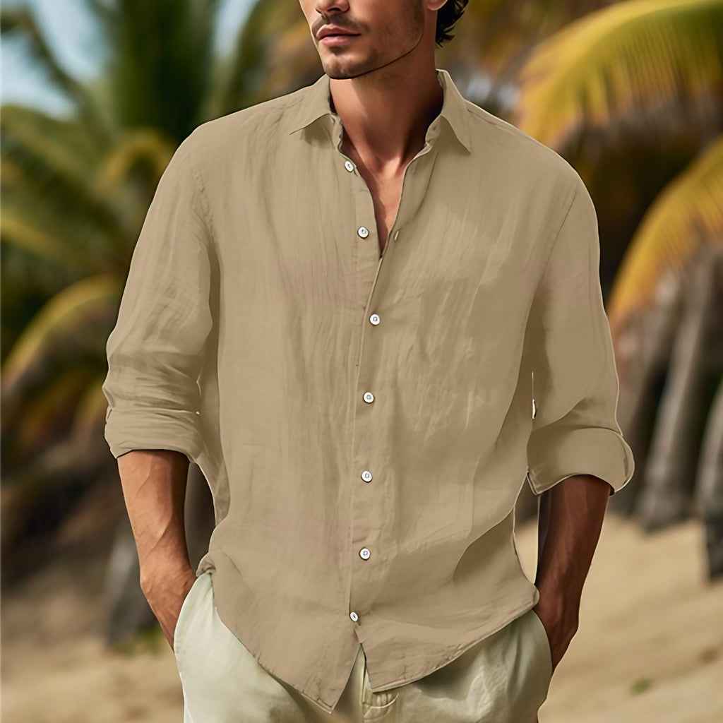 Chemise homme à manches longues, neuf coloris, du S au 3XL, cognac