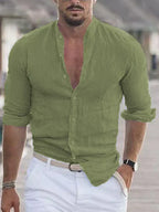 Chemise homme boutonnée en tissu léger, six coloris, vert