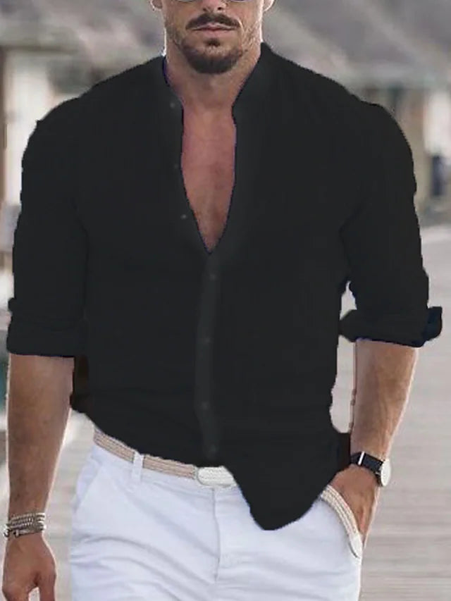 Chemise homme boutonnée en tissu léger, six coloris, noir