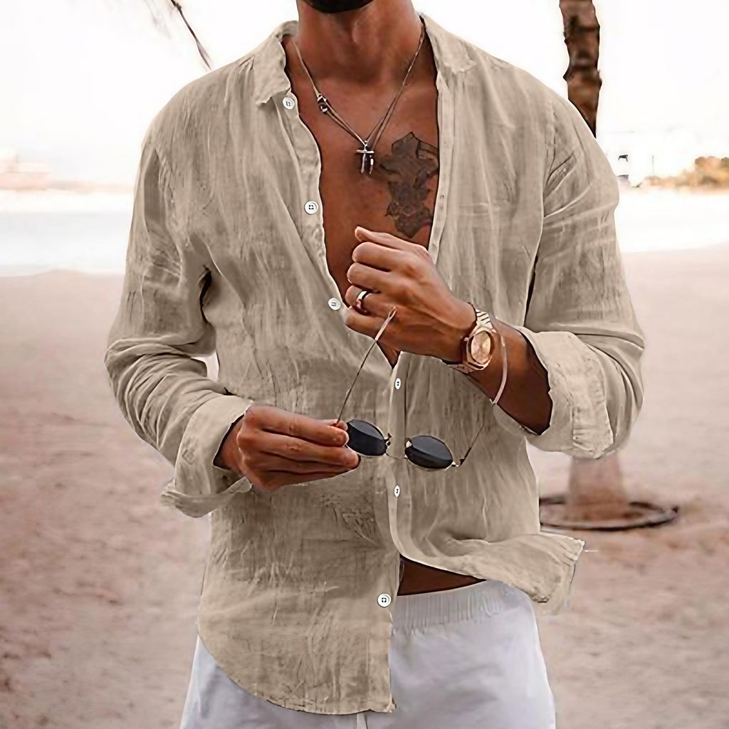 Chemise unie homme à col classique, coupe décontractée, beige clair
