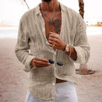 Chemise unie homme à col classique, coupe décontractée, beige clair