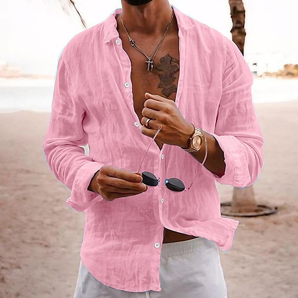Chemise unie homme à col classique, coupe décontractée, rose
