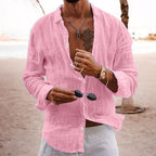 Chemise unie homme à col classique, coupe décontractée, rose