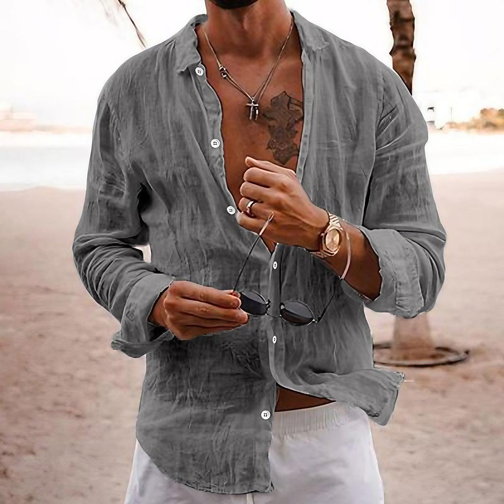 Chemise unie homme à col classique, coupe décontractée, gris