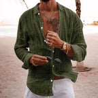 Chemise unie homme à col classique, coupe décontractée, vert armée
