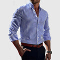 Chemise rayée homme à manches longues, quatre coloris, bleu