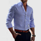 Chemise rayée homme à manches longues, quatre coloris, bleu