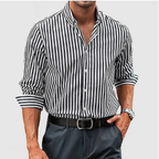 Chemise rayée homme à manches longues, quatre coloris, noir