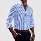 Chemise rayée homme à manches longues, quatre coloris, bleu clair