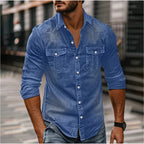 Chemise en jean homme coupe slim, boutons-pression, style western, bleu