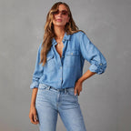 Chemise en jean femme à deux poches poitrine, du S au 2XL