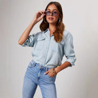 Chemise en jean femme à deux poches poitrine, du S au 2XL