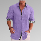 Chemise d'été homme, détails à carreaux au col et aux poignets, violet