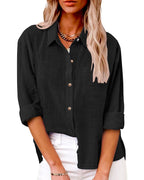 Chemise femme manches longues à poche poitrine, du S au 5XL, noir