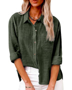 Chemise femme manches longues à poche poitrine, du S au 5XL, vert militaire