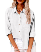 Chemise femme manches longues à poche poitrine, du S au 5XL, blanc