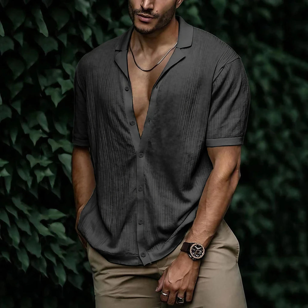 Chemise d'été homme boutonnée, onze coloris, du S au 3XL, gris