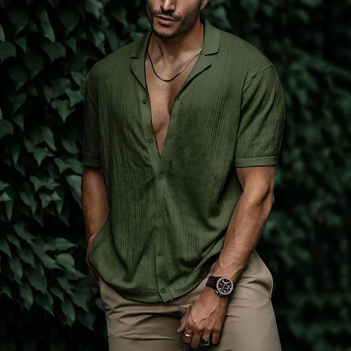 Chemise d'été homme boutonnée, onze coloris, du S au 3XL, vert