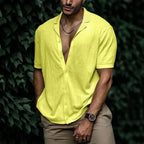 Chemise d'été homme boutonnée, onze coloris, du S au 3XL, jaune