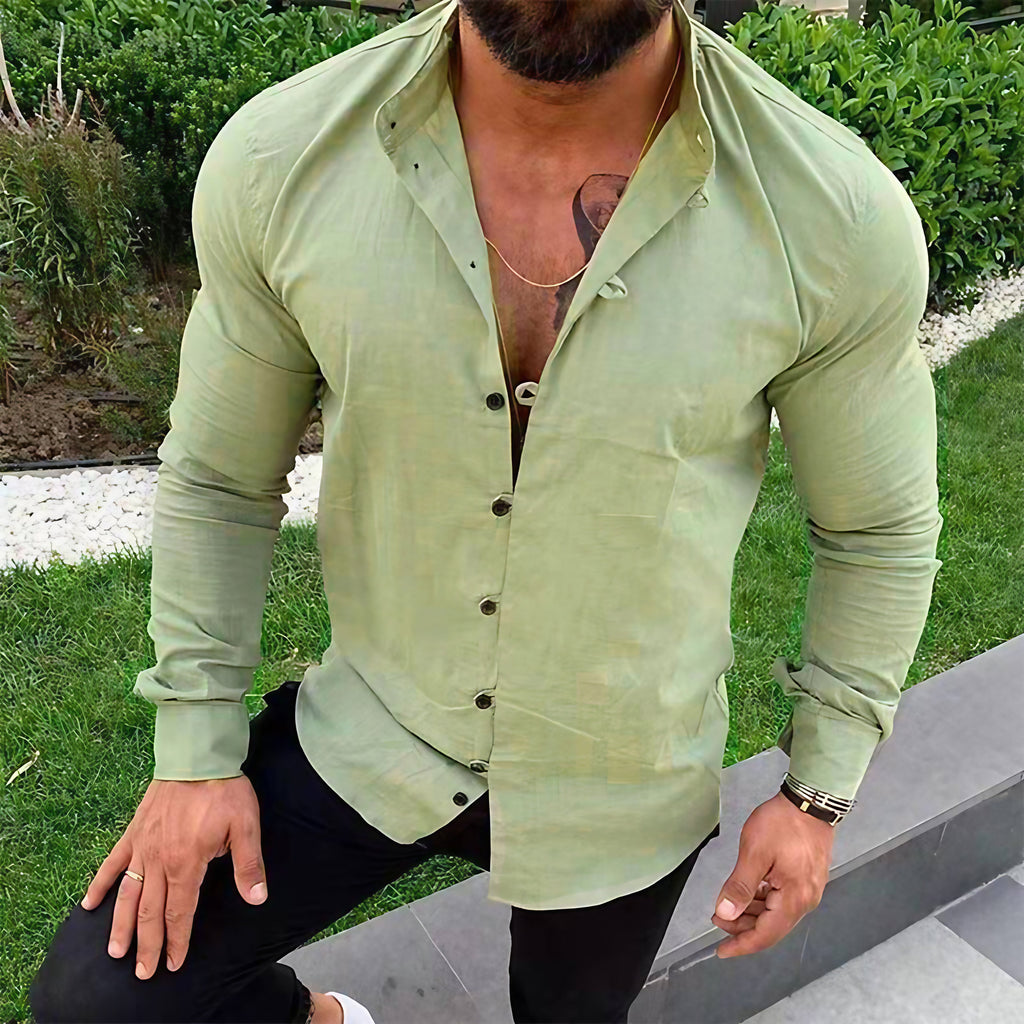 Chemise homme manches longues, col classique, coupe ajustée, vert