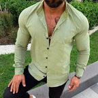 Chemise homme manches longues, col classique, coupe ajustée, vert