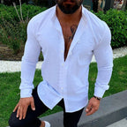 Chemise homme manches longues, col classique, coupe ajustée, blanc
