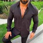 Chemise homme manches longues, col classique, coupe ajustée, noir
